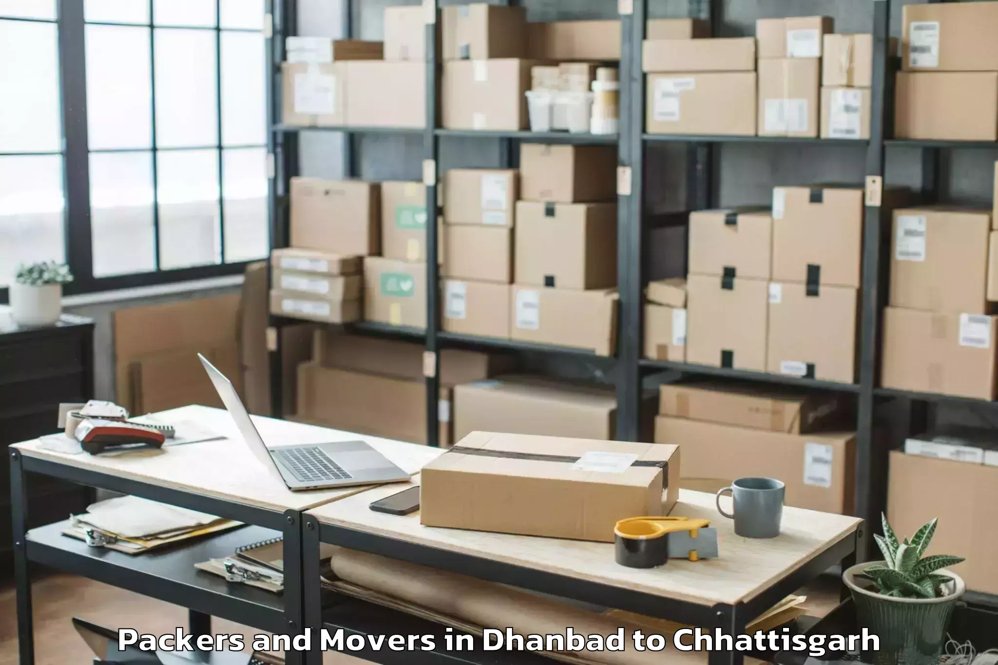 Trusted Dhanbad to Indira Kala Sangeet Vishwavidy Packers And Movers